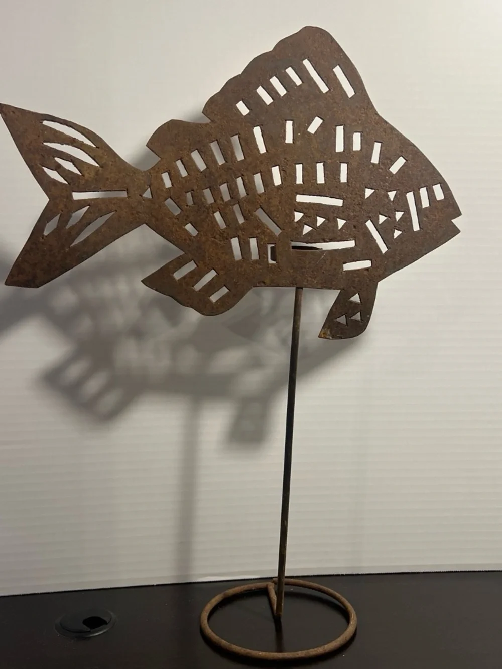 Rustic Brown Metal Fish Garden Stake - Decorative Fish Sculpture